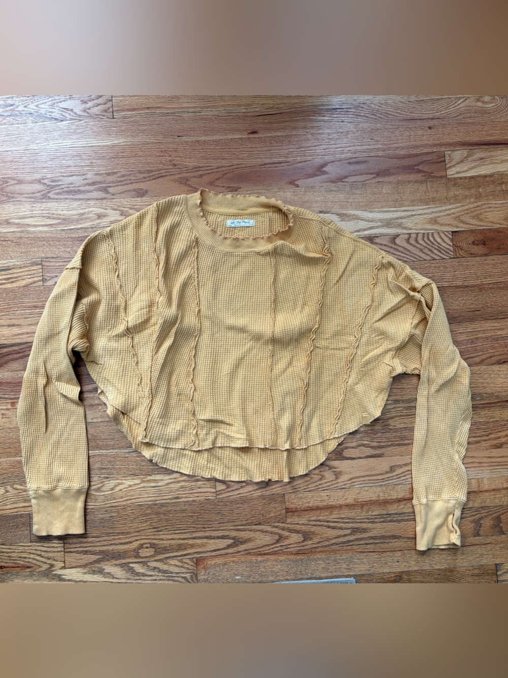 Waffle Knit Cropped Long-Sleeve Sweater in Mustard Free People